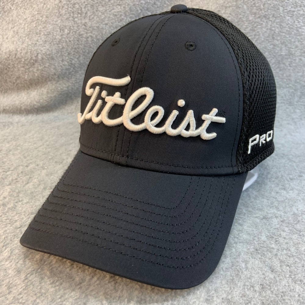 Titleist Script Mens Black Titleist Golf Hat Pro V1 FJ Mesh New Era M/L